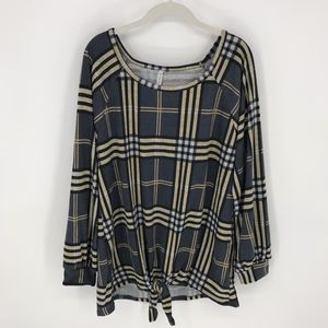 Grey Plaid Comfy Long Sleeve Tie Front Shirt